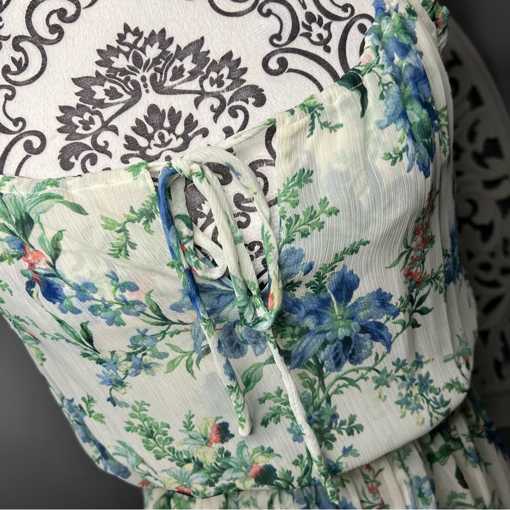 Zara Boho Floral Ruffle Mini A-Line Dress Size Large NWT Resortwear Beach - Picture 4 of 13